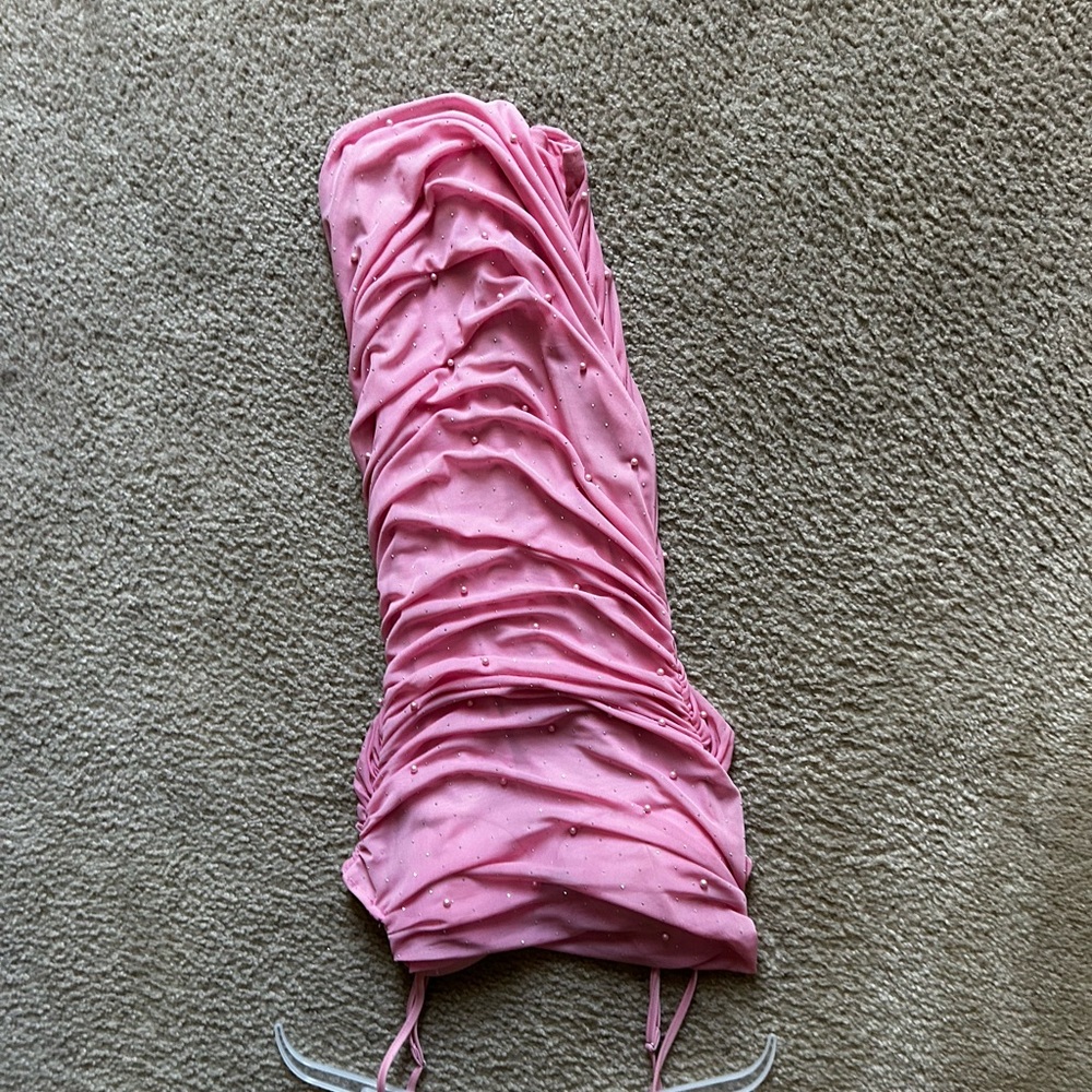 Pink Ruched Dress with Rhinestones